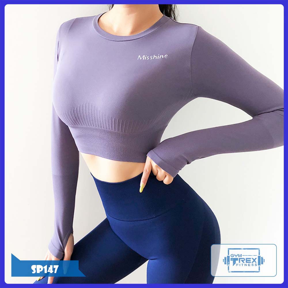 Áo croptop tập gym nữ Misshine thun co dãn 4 chiều SP147, Áo thun thể thao nữ [Gym T-Rex]