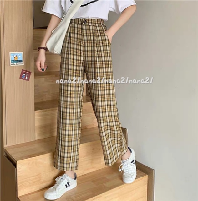 Quần culottes kẻ caro