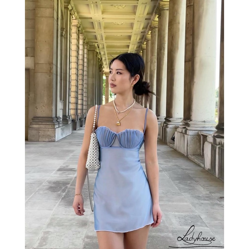 Ldd-đầm Không Tay Xếp Ly Ôm Ngực Phối Màu Trang Trí Hình Vỏ Sò Phù Hợp Với Mùa Hè Dành Cho Bạn