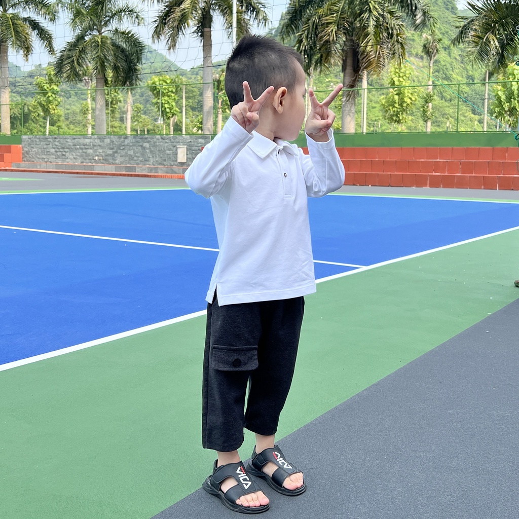 Áo thun bé trai Icotton cổ đức cài khuy thun 4 chiều