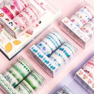 Hộp 10 Cuộn Băng Dính Washi Tape Pastel Băng Keo Dán Washi Tape Trang Trí Sổ Tập Đồ Dùng Học Tập