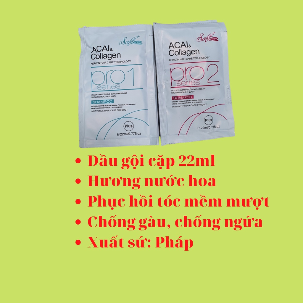 Cặp Dầu Gội Xả phục hồi tóc kích thích mọc tóc Acai &amp; Collagen Argan Soft+ 22ml * 2