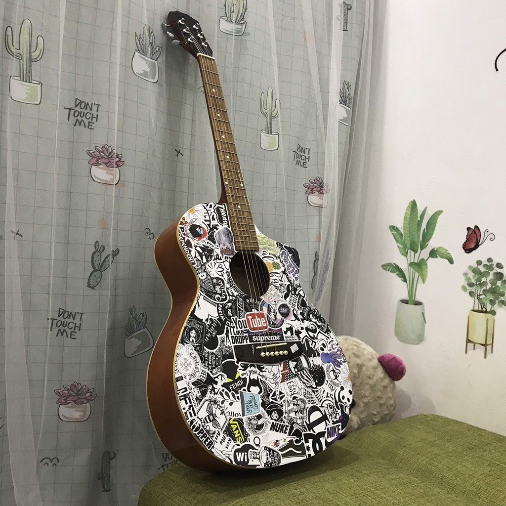 Đàn guitar acoustic trang trí sticker - Đặt mẫu theo sở thích - Tặng 6 phụ kiện kèm theo - Bảo hành 1 năm