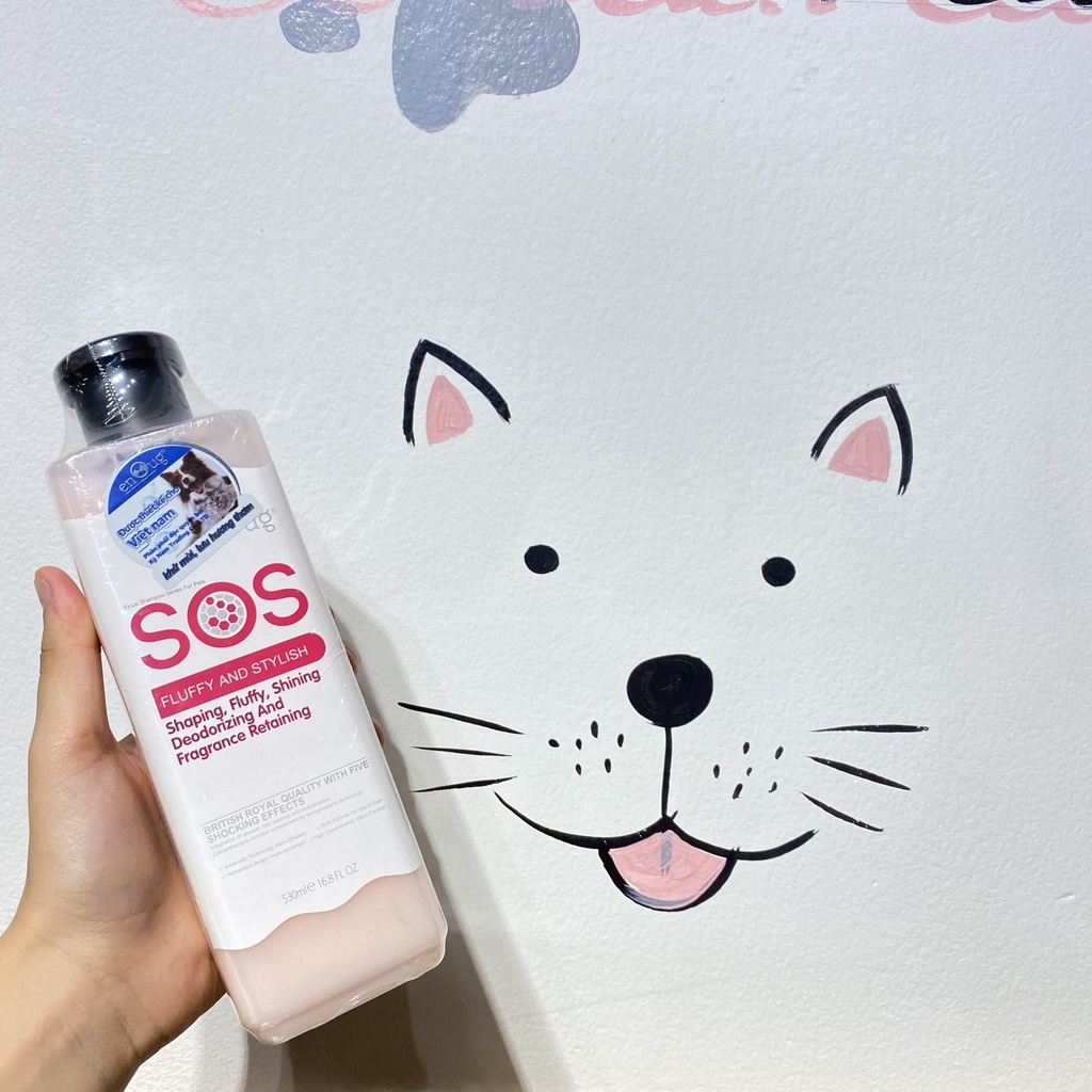 (Chính hãng) PVN45- Sữa tắm SOS 530ml Hồng cho chó mèo - Dầu tắm dành cho chó mèo giúp mền mượt lông, bông lông, vào nếp