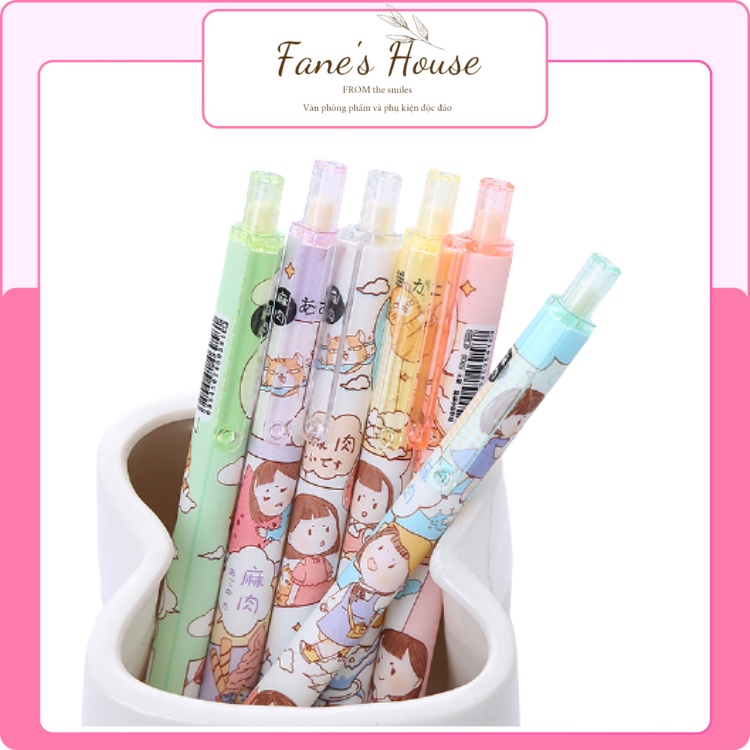 Bút bi bấm cute nhiều màu, mực đen dễ thương ngòi 0.5mm FANE2088