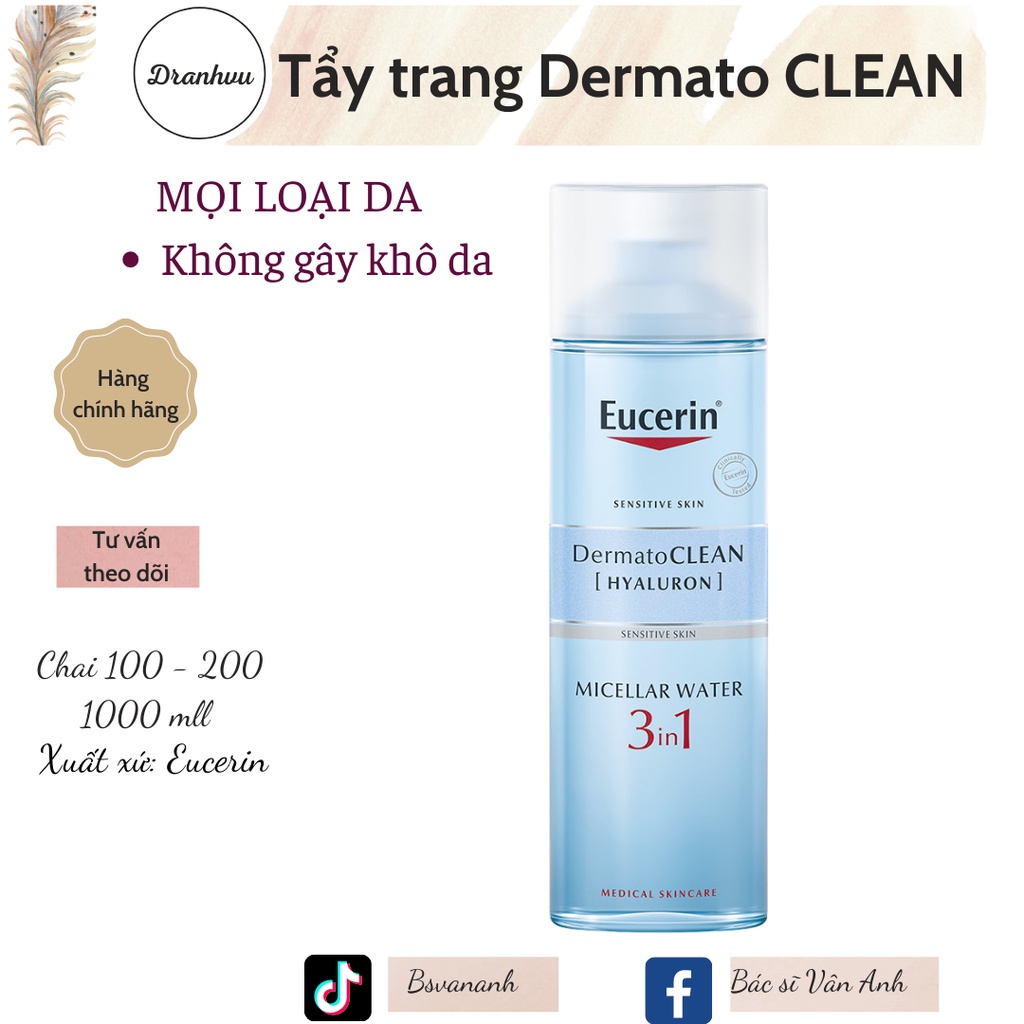 (CHÍNH HÃNG) Nước tẩy trang 3 in 1 giành cho da nhạy cảm Eucerin DermatoClean Micellar Cleansing Fluid