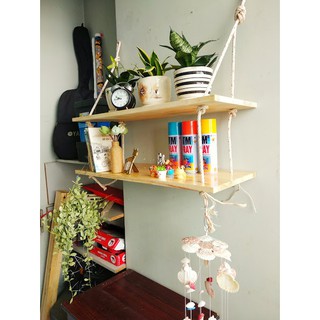 Kệ gỗ treo tường 2 tầng gỗ thông ghép 80x20cm