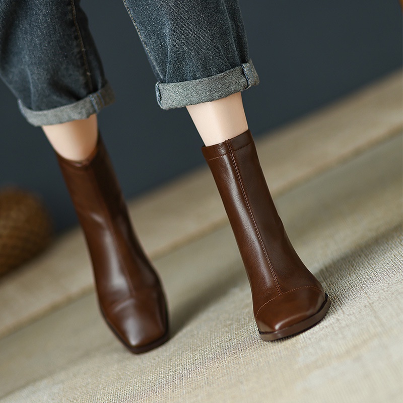 Giày Bốt Cao Gót Mũi Vuông Phong Cách Hàn Quốc Thời Trang Xuân Thu Hàng Mới 2022