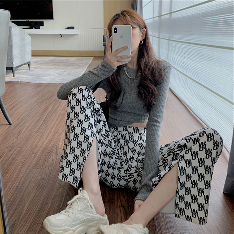 Quần dài IELGY lưng cao ống rộng thời trang Hàn Quốc cho nữ