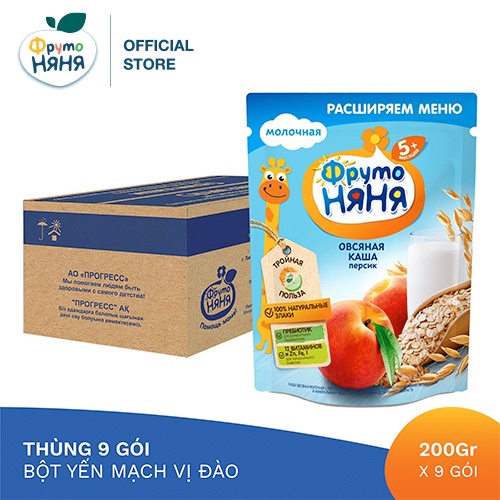 Thùng 9 Gói Bột yến mạch đào Fruto Nyanya 200g/gói