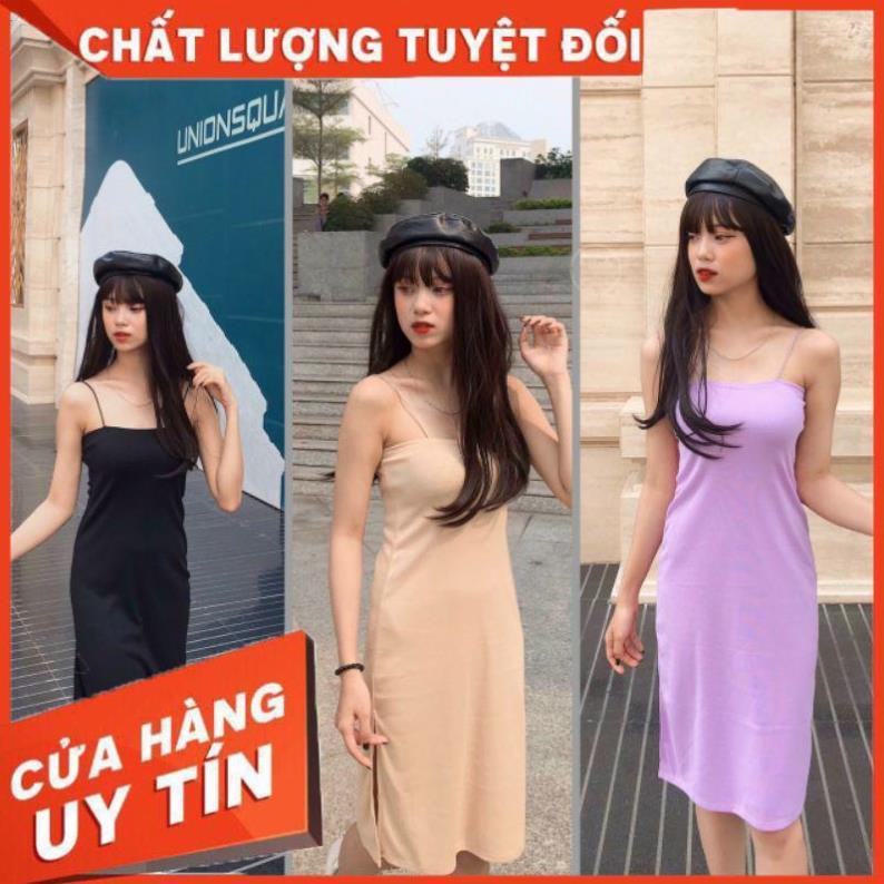 🌈FREESHIP🌈 Đầm 2 dây body xẻ tà dài qua gối sang trọng