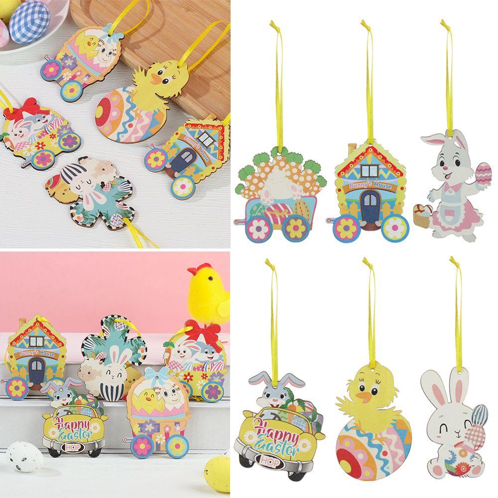 YNATURAL Set 6 Phụ Kiện Treo Trang Trí Lễ Phục Sinh Hình Thỏ Phục Sinh Dễ Thương