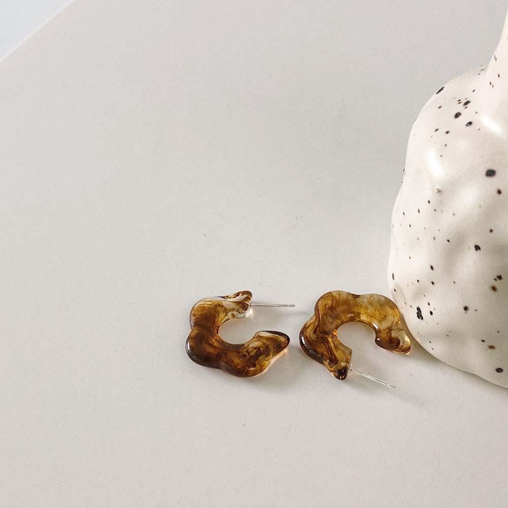 PRESTON Bông Tai Chữ C Màu Caramel Thời Trang Hàn Quốc Cho Nữ