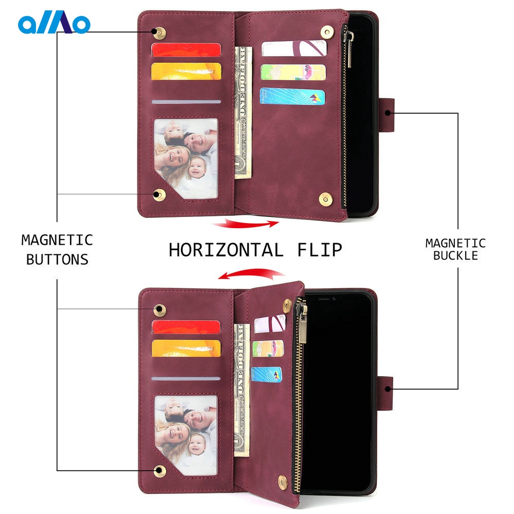 Bao da điện thoại etui dạng ví có khóa kéo đa năng cho samsung m32 a12 a22 a32 4g 5g a52 a72