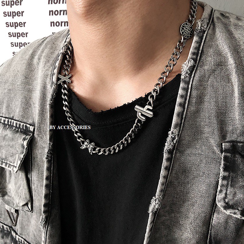 Vòng cổ titan xích mặt cười xương rồng bươm bướm không gỉ