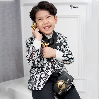 Áo blazer thiết kế cao cấp cho bé trai trắng đen