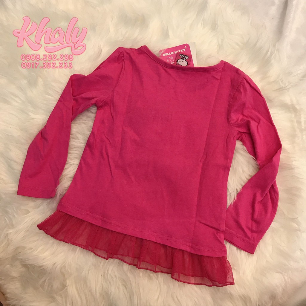 Sale Áo tay dài trẻ em bị lỗi ngay mặt hình mèo Hello Kitty màu hồng đậm size XS cho bé gái 4,5 tuổi (Mỹ US-UK) - SATTDK