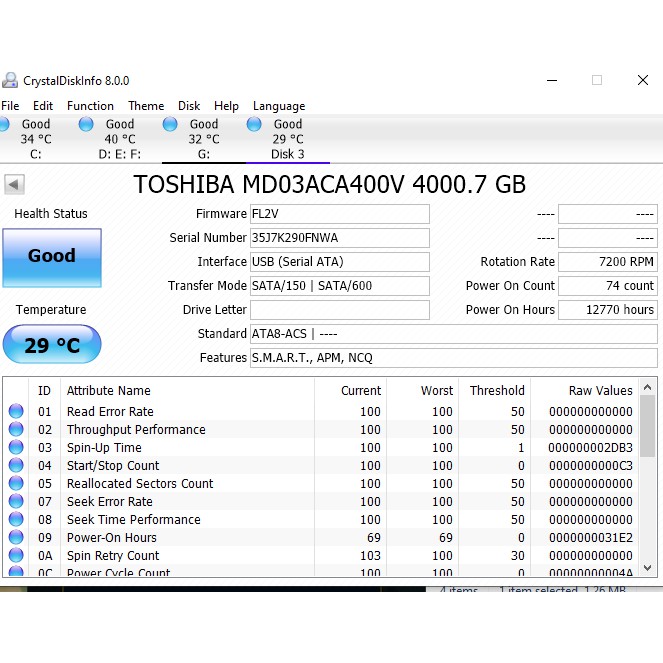 Ổ cứng HDD Toshiba 4Tb cũ