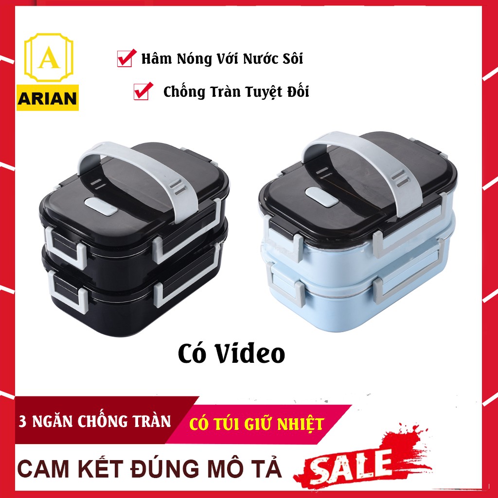 [ HÃNG SẴN ] Hộp Cơm Văn Phòng 2 Tầng 3 Ngăn Inox 304 Chống Tràn Canh Giữa Các Ngăn