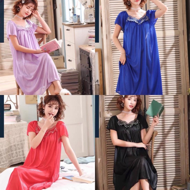 Váy Ngủ cộc tay Mềm Mịn, dáng dài❣️FREESHIP❣️Đầm Ngủ thoáng mát, thoải mái