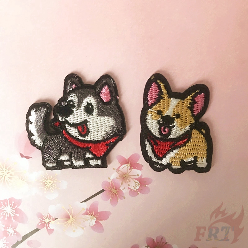 Set 1 / 2 Miếng Vá Quần Áo Hình Chó Husky &amp; Corgi Dễ Thương