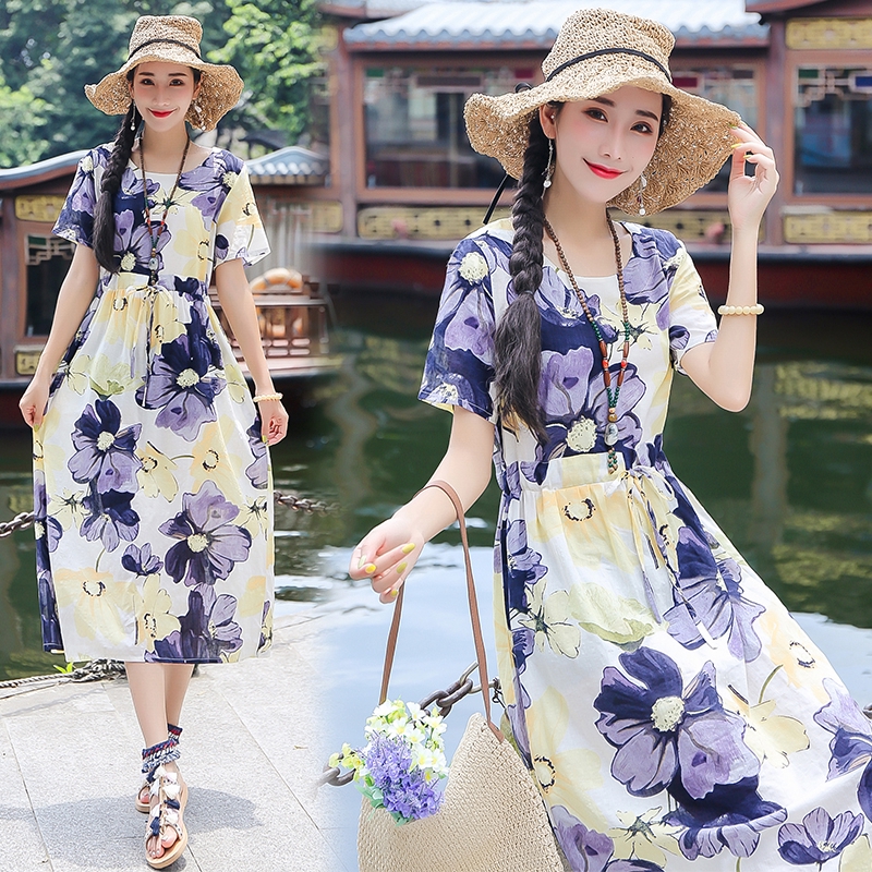 Đầm Cotton Lanh Mỏng Dáng Rộng In Hoa Cổ Điển Mới Chất Lượng Cao | BigBuy360 - bigbuy360.vn