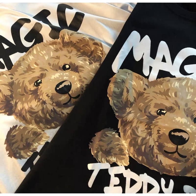 Áo thun unisex nam nữ tay lỡ GẤU MAGIC cotton form rộng, áo phông unisex tay lỡ basic oversize