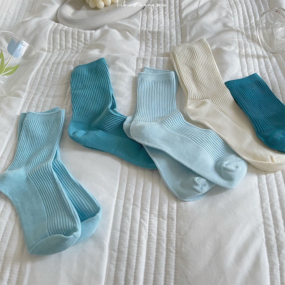 Tất Vớ Cao Cổ Tone Xanh Sọc Dọc Đơn Giản Thời Trang Nhật Bản