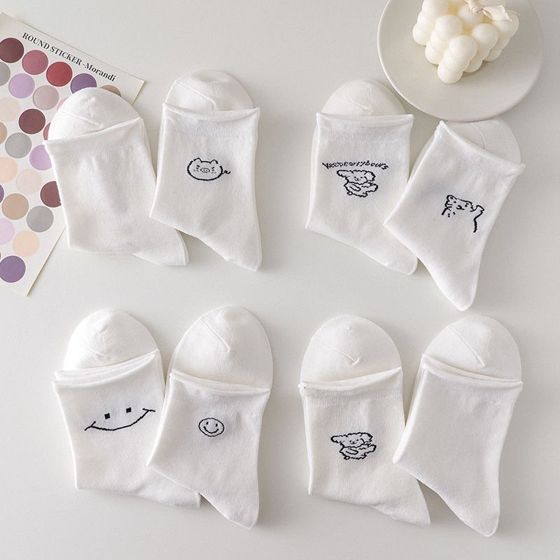 Vớ cổ cao Amuada tất trắng cao cổ cho nữ thêu hình gấu cute TN133