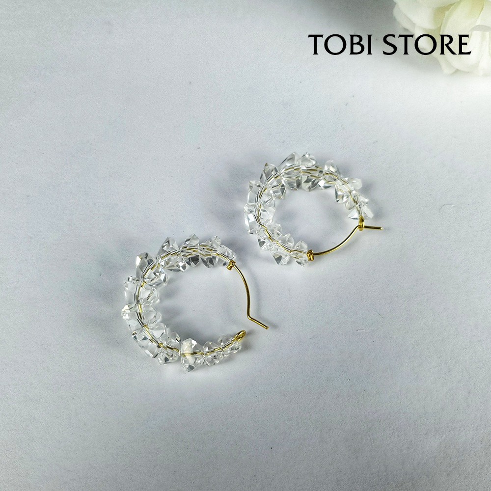 Khuyên tai nữ bông tai tròn nữ đính hạt trong suốt nhiều hình dạng TB227 TOBI STORE