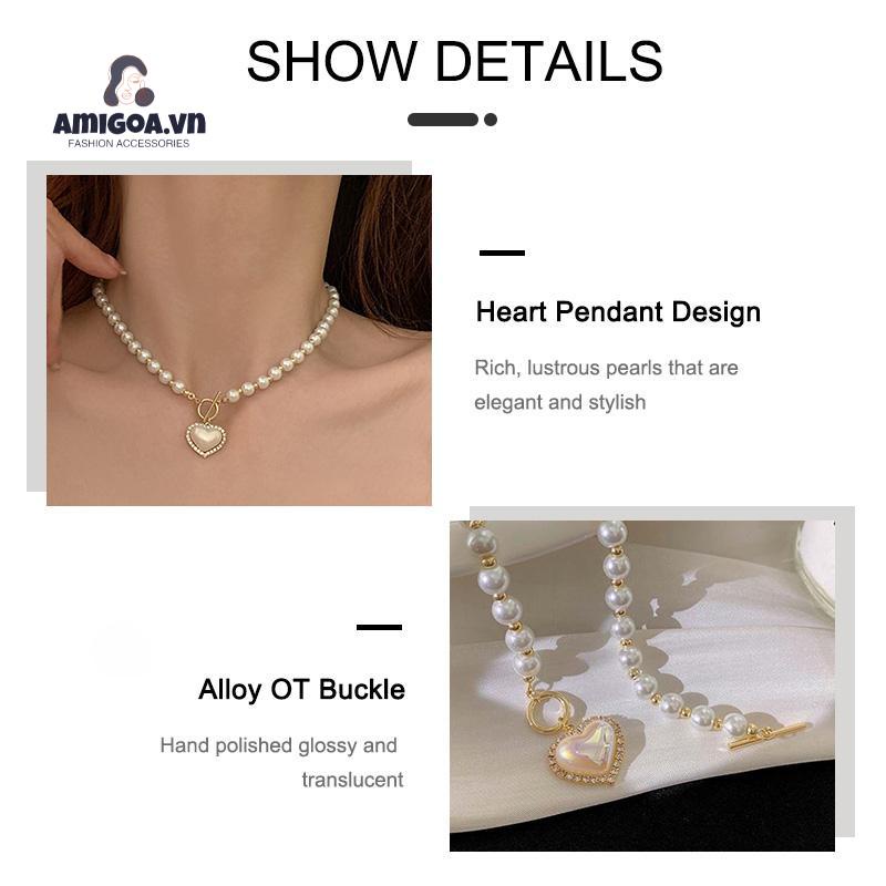 ✨✨Vòng cổ Mặt Trái Tim Đính Ngọc Trai Thời Trang Cho Nữ