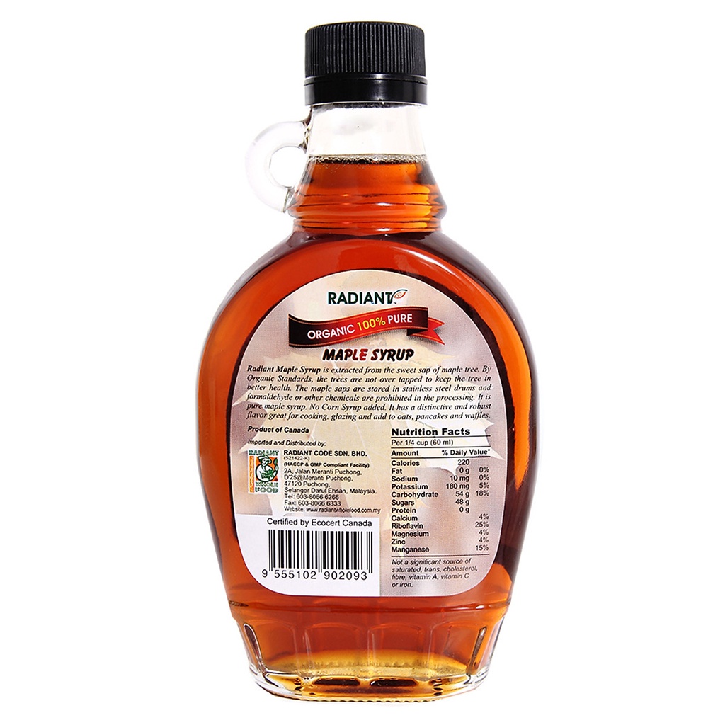 Xi rô cây phong hữu cơ Maple Syrup  250ml (Cofradex - Radiant)