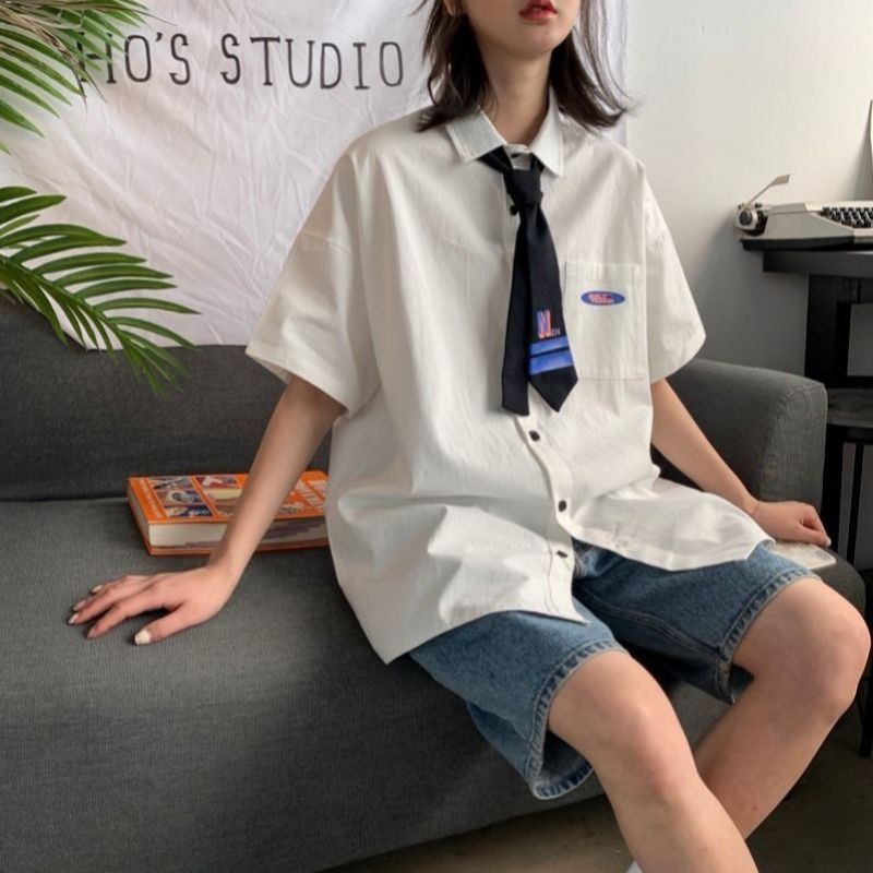 [Order] Áo sơ mi ulzzang thời trang street style + cà vạt thêu hình có size