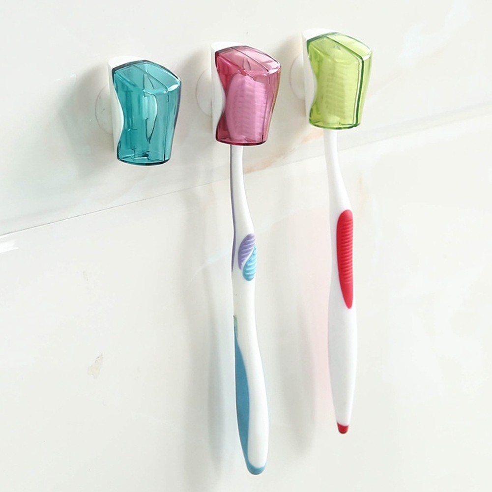 Bộ 3 hộp giữ bàn chải đánh răng có nắp chống bụi và giác hút gắn tường phòng tắm tiện dụng