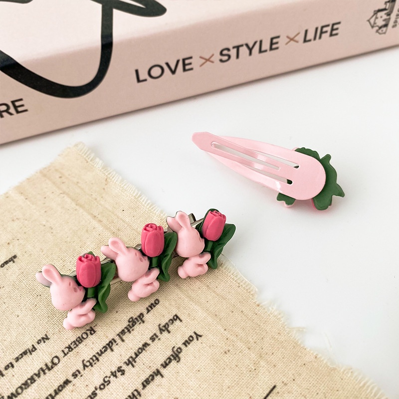 Kẹp Tóc Nhựa Hình Thỏ Đính Hoa Thời Trang Mùa Hè Cho Nữ
