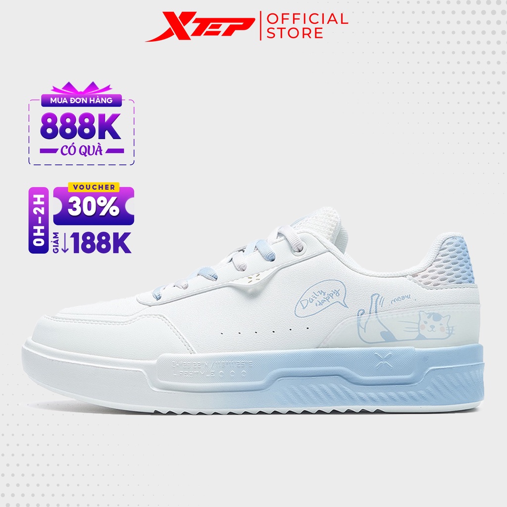 Giày sneaker nữ Xtep màu trắng, đế bằng năng động dễ phối đồ, đế giày mềm mại 878218310017