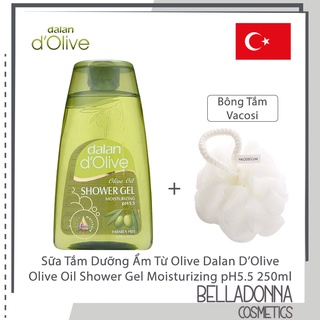 [CHÍNH HÃNG] Sữa Tắm Dưỡng Ẩm Từ Olive Dalan D’Olive Olive Oil Shower Gel Moisturizing 250ml + Tặng 1 Bông Tắm Vacosi