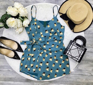 JUMPSUIT HOA 2 DÂY VẠT CHÉO