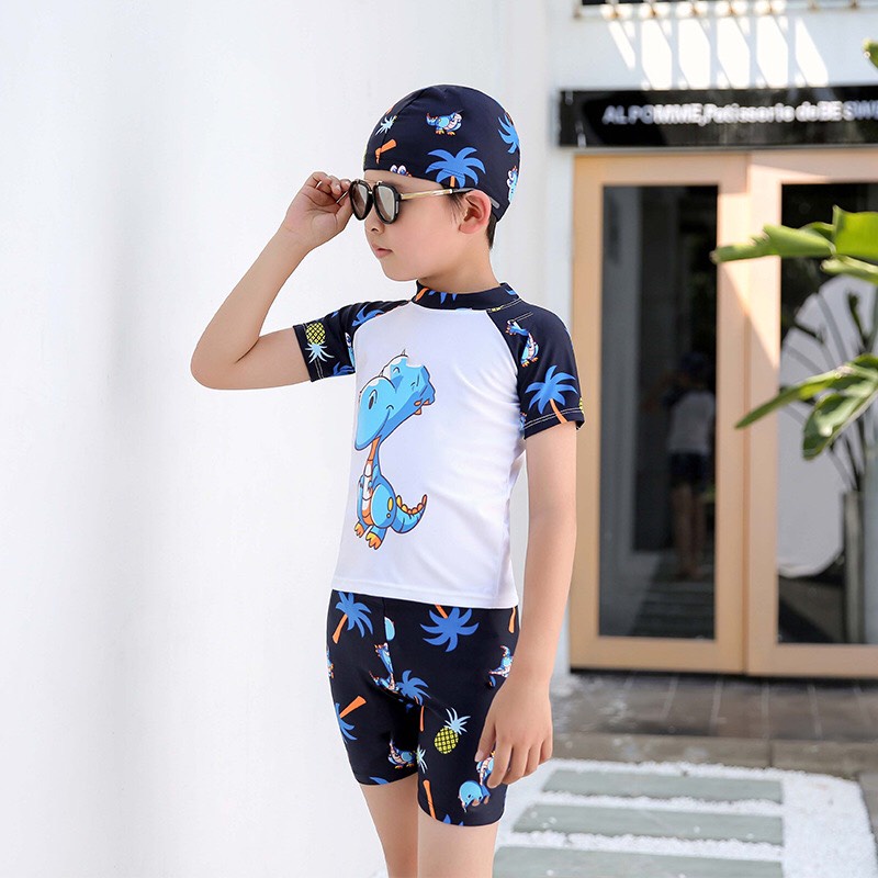 Đồ bơi cho bé Áo quần mũ bơi hoạt tiết khủng long cá sấu siêu ngầu Thời trang đồ bơi cao cấp