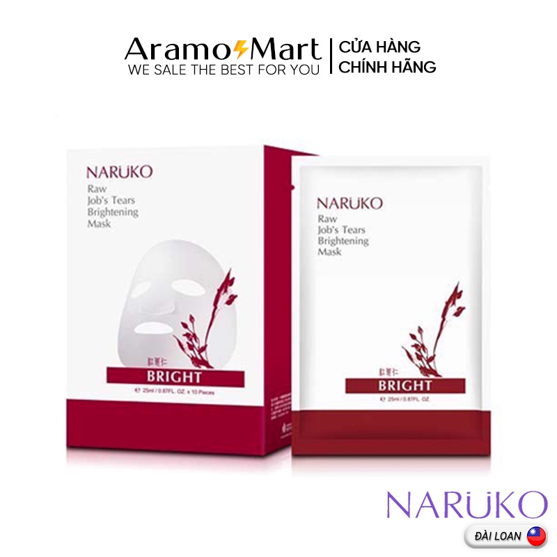 Hộp 10 miếng Mặt Nạ Sáng Da, Se Khít Lỗ Chân Lông Naruko Raw Job’s Tears Brightening Ý Dĩ Nhân Đỏ bản ĐL mới ＊AramoMart＊