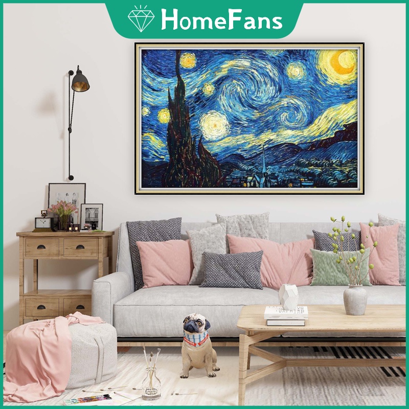 Bộ Tranh Đính Đá 5D Tự Làm Họa Tiết Tranh Vẽ Van Gogh Kích Thước 60x90cm Trang Trí Nhà Cửa