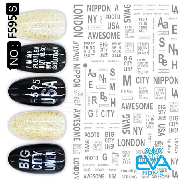 Miếng Dán Móng Tay 3D Nail Sticker Tráng Trí Hoạ Tiết Chữ Viết Alphabet F595S