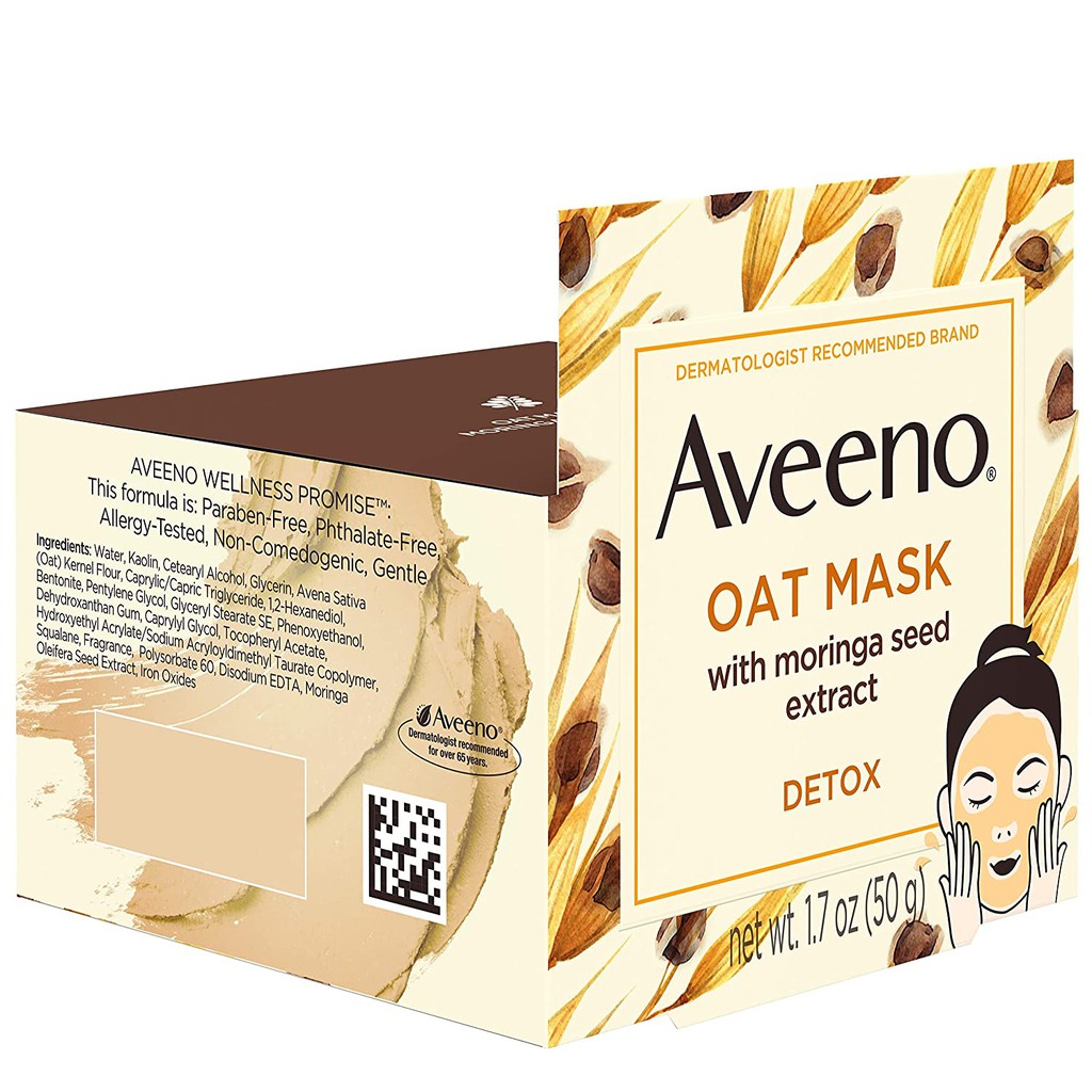 Aveeno – Mặt nạ yến mạch Aveeno Thải độc chiết xuất Hạt chùm ngây Aveeno face oat mask with Moringa extract 50g