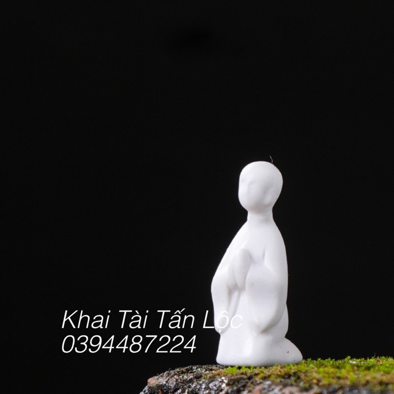 Bộ 2 tượng sư thầy và chú tiểu tí hon cao 5cm gốm sứ trắng