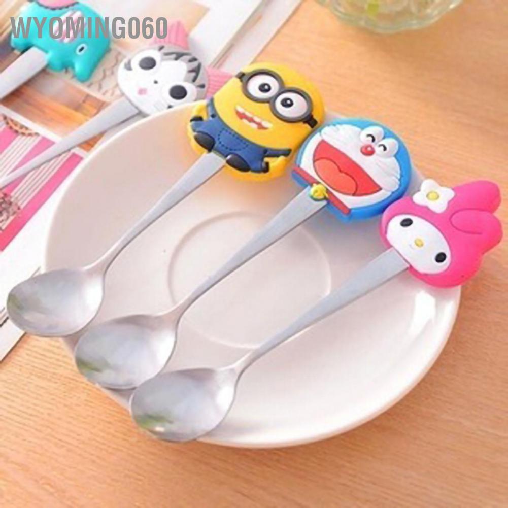 Wyoming060 Creative Cute Stainless Steel Spoon with Silicone Handle Dinner for Coffee Stirring Small Snacks