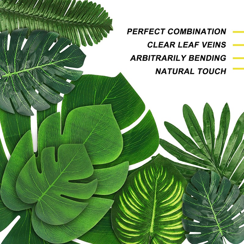88 miếng Lá rừng cọ 8 loại Lá Monstera giả nhiệt đới có thân cho bữa tiệc chủ đề bãi biển Hawaii Luau