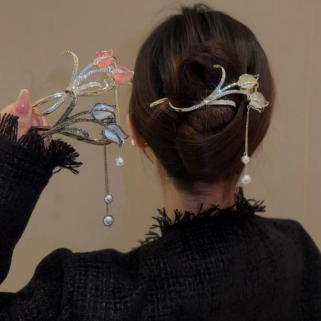 Kẹp Tóc Tua Rua Đính Đá Mắt Mèo Bằng Kim Loại Cao Cấp Cho Nữ