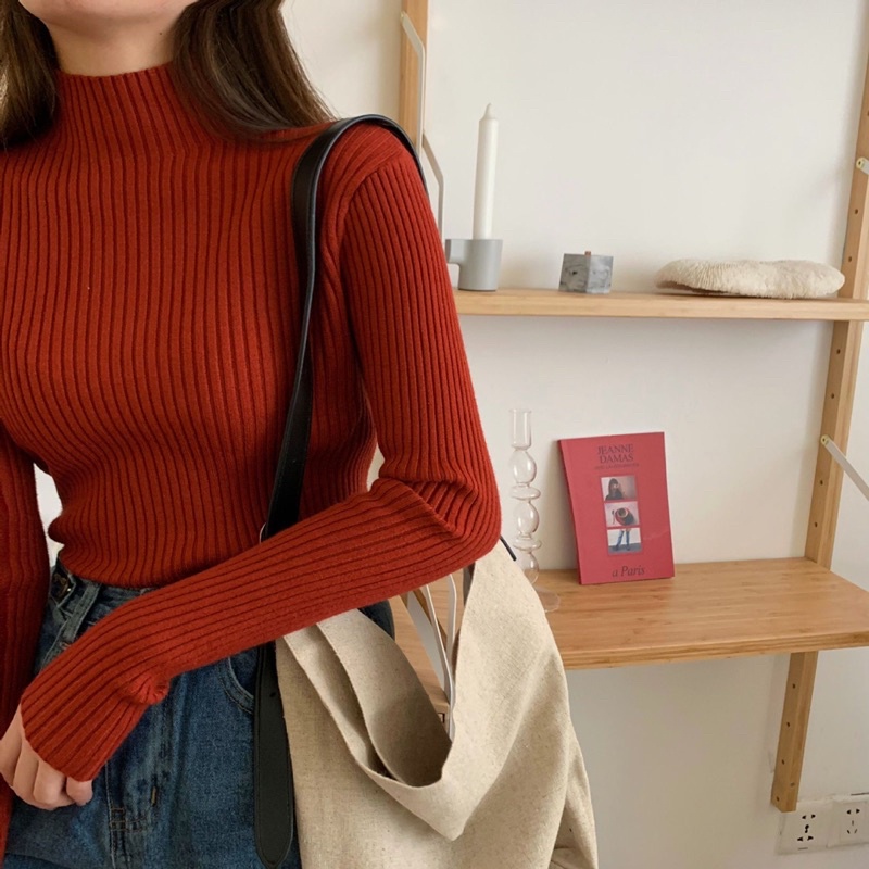 Áo len cổ 3 phân gân nhỏ mềm mại