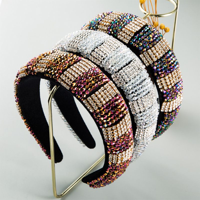 Băng Đô Nhung Bản Rộng Đính Đá Pha Lê Nhiều Màu Sắc