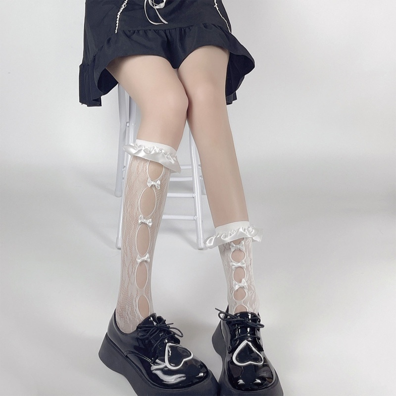 XIXI Tất Dài Qua Gối Co Giãn Đính Nơ Phong Cách Lolita